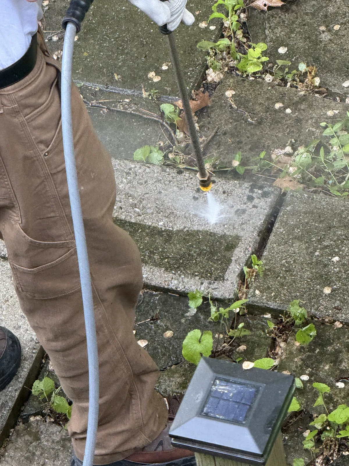 ShinePro technician cleaning front windows at a client home